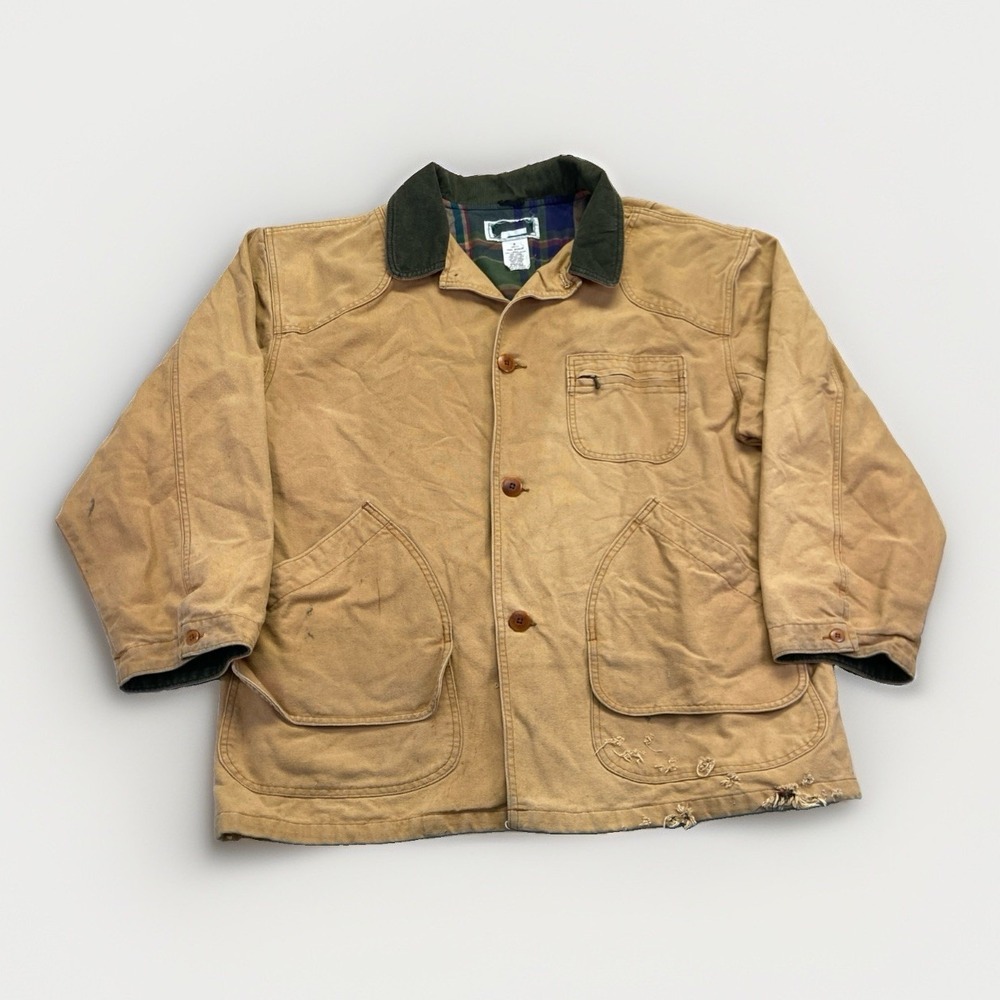 LL Bean Field Coat Mens XL Plaid Lined Chore Jacket Barn Vintage Brown